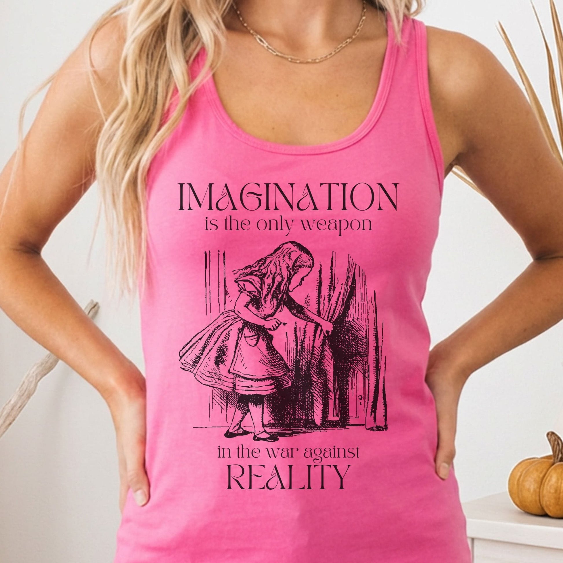 Tank Top Solid Hot Pink / XS Imagination is the Only Weapon in the War Against Reality Women's Racerback Tank Top The Mystic Eden