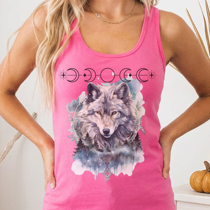 Tank Top Solid Hot Pink / XS Moonlit Wolf Women’s Racerback Tank Top The Mystic Eden