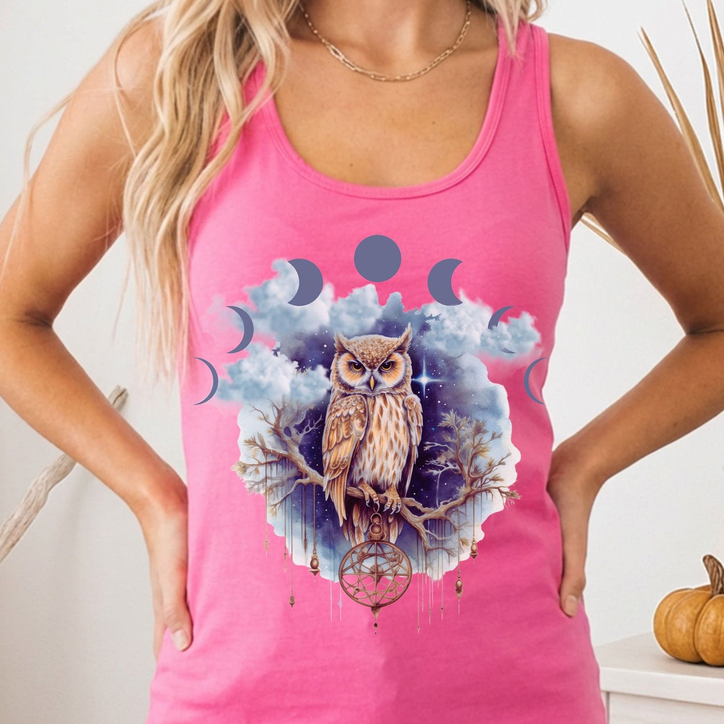 Tank Top Solid Hot Pink / XS Mystical Owl Women's Racerback Tank Top The Mystic Eden