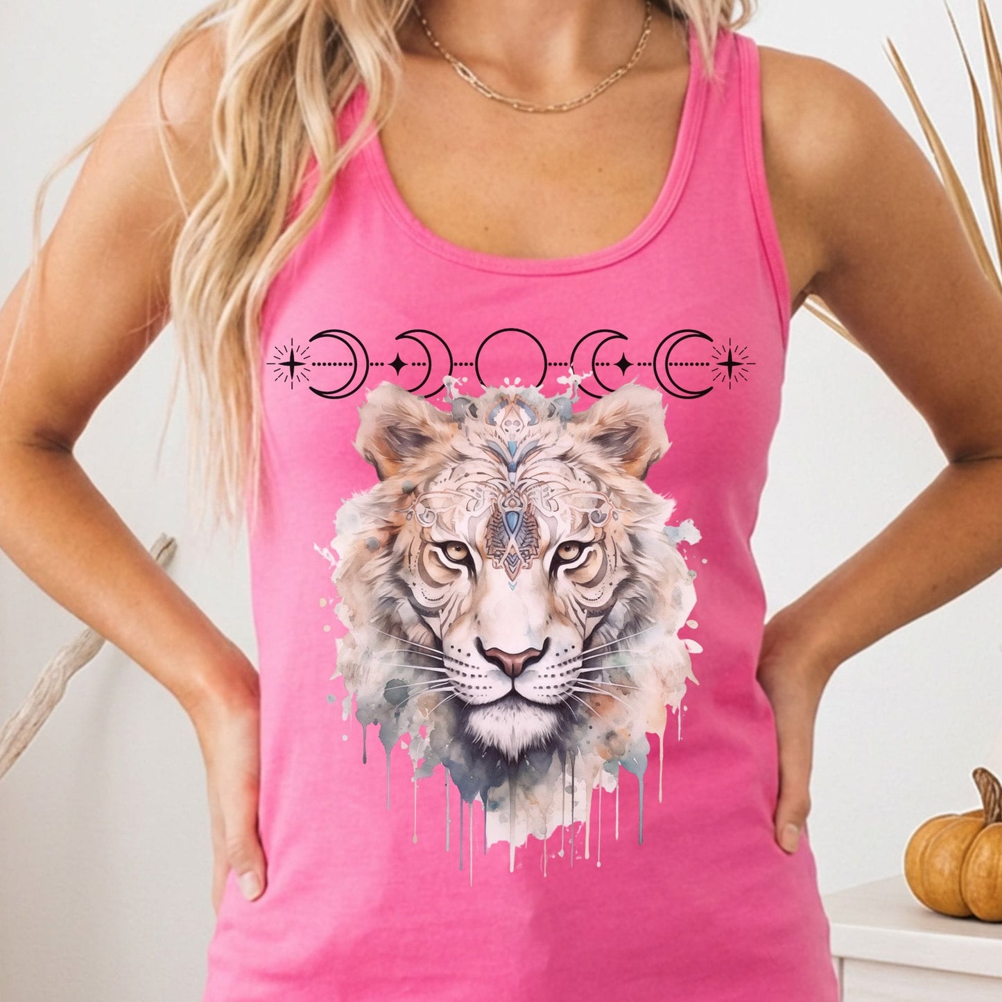 Tank Top Solid Hot Pink / XS Mystical White Tiger Women's Racerback Tank Top The Mystic Eden