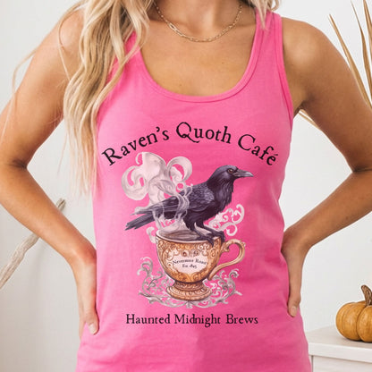 Tank Top Solid Hot Pink / XS Raven Quoth Cafe Haunted Midnight Brews Poe Women's Racerback Tank Top The Mystic Eden