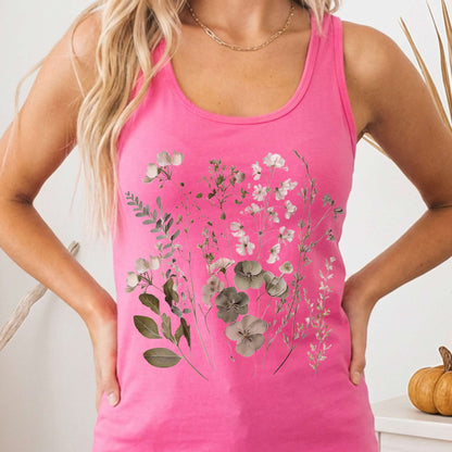 Tank Top Solid Hot Pink / XS Sage and White Wildflower Lightweight Women's Racerback Tank The Mystic Eden