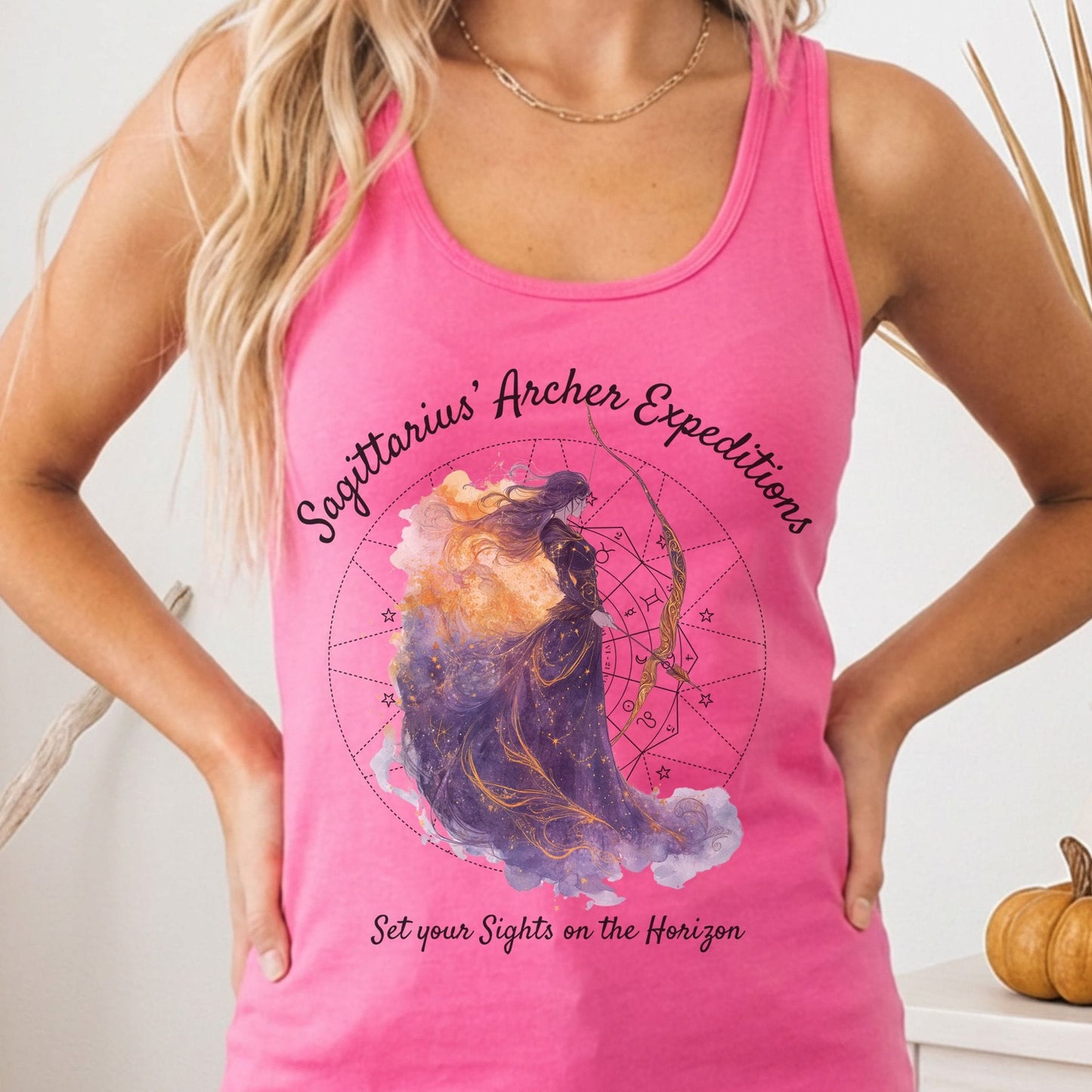 Tank Top Solid Hot Pink / XS Sagittarius' Archer Expeditions Zodiac Women's Racerback Tank Top The Mystic Eden