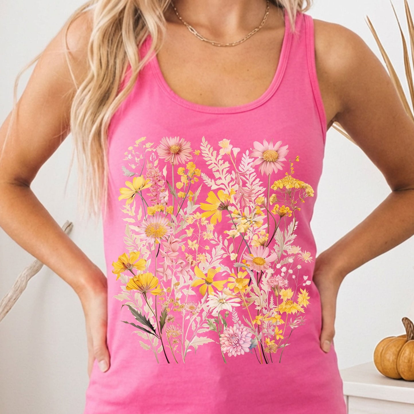 Tank Top Solid Hot Pink / XS Spring Floral Wildflower Women's Racerback Tank Top The Mystic Eden