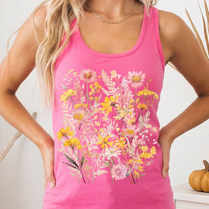 Tank Top Solid Hot Pink / XS Spring Floral Wildflower Women's Racerback Tank Top The Mystic Eden