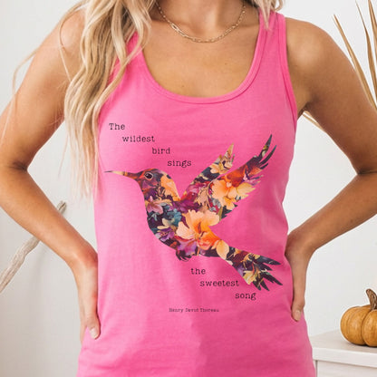 Tank Top Solid Hot Pink / XS The Wildest Bird Sings The Sweetest Song Thoreau Women's Racerback Tank Top The Mystic Eden