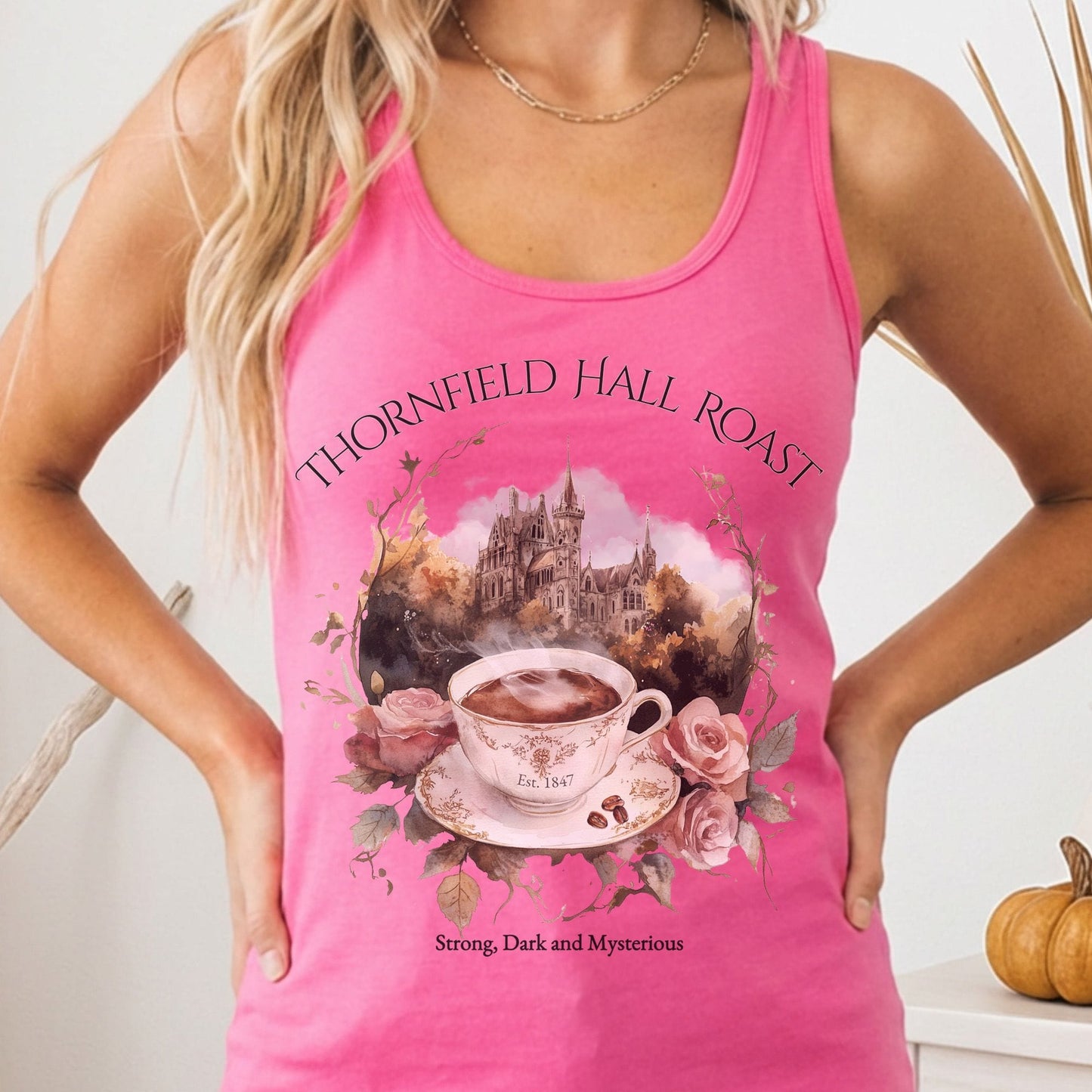 Tank Top Solid Hot Pink / XS Thornfield Hall Roast Jane Eyre Women's Racerback Tank Top The Mystic Eden