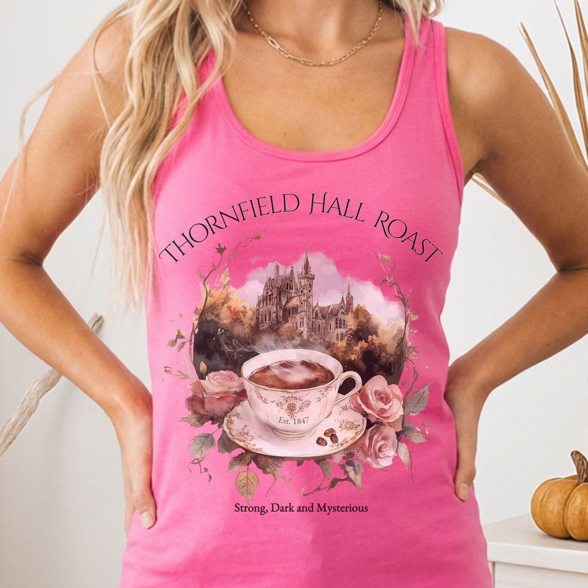 Tank Top Solid Hot Pink / XS Thornfield Hall Roast Jane Eyre Women's Racerback Tank Top The Mystic Eden