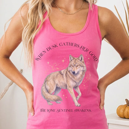 Tank Top Solid Hot Pink / XS When Dusk Gathers Her Gold Mystical Wolf Women's Lightweight Tank Top The Mystic Eden