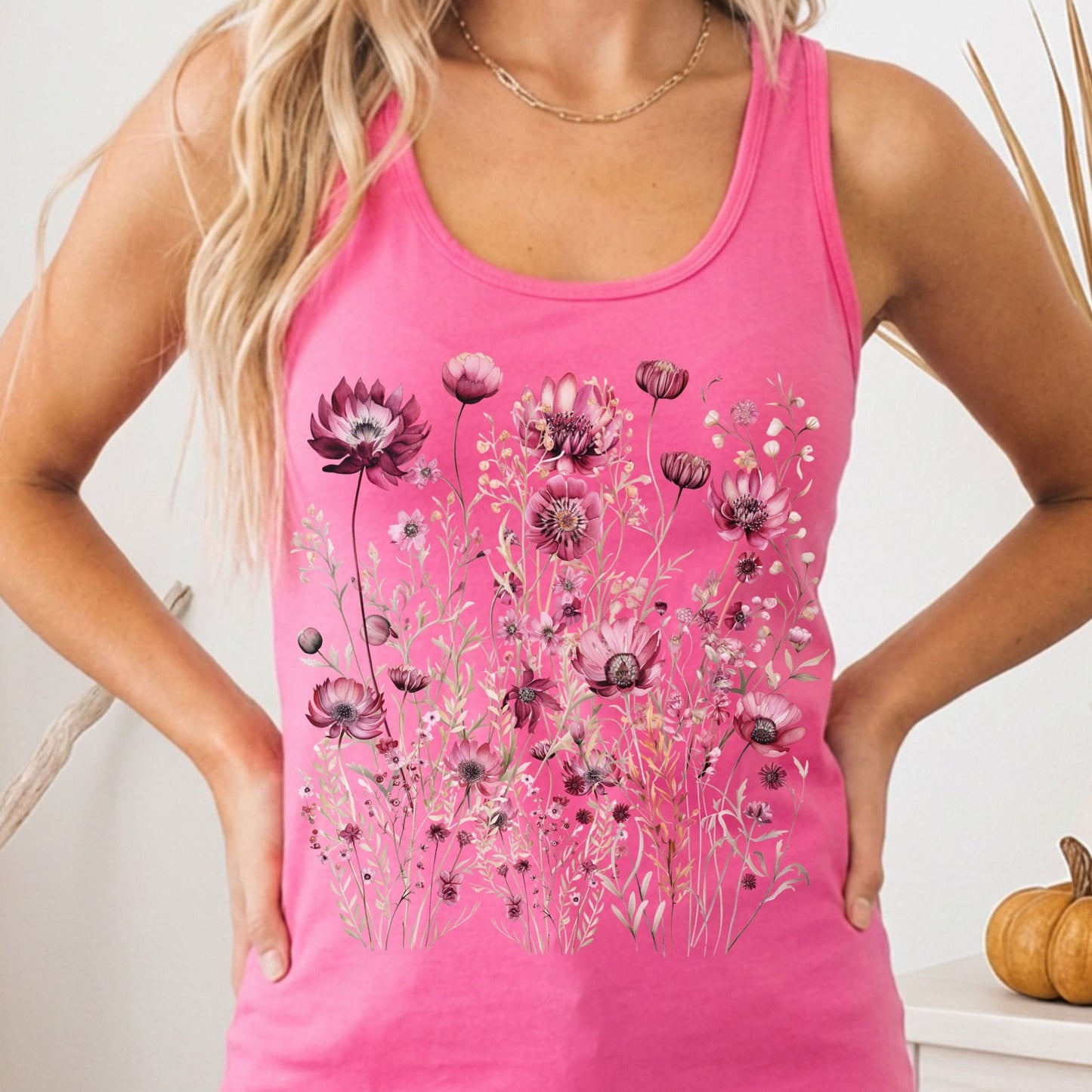 Tank Top Solid Hot Pink / XS Wildflower Maroon Floral Women's Racerback Tank Top The Mystic Eden