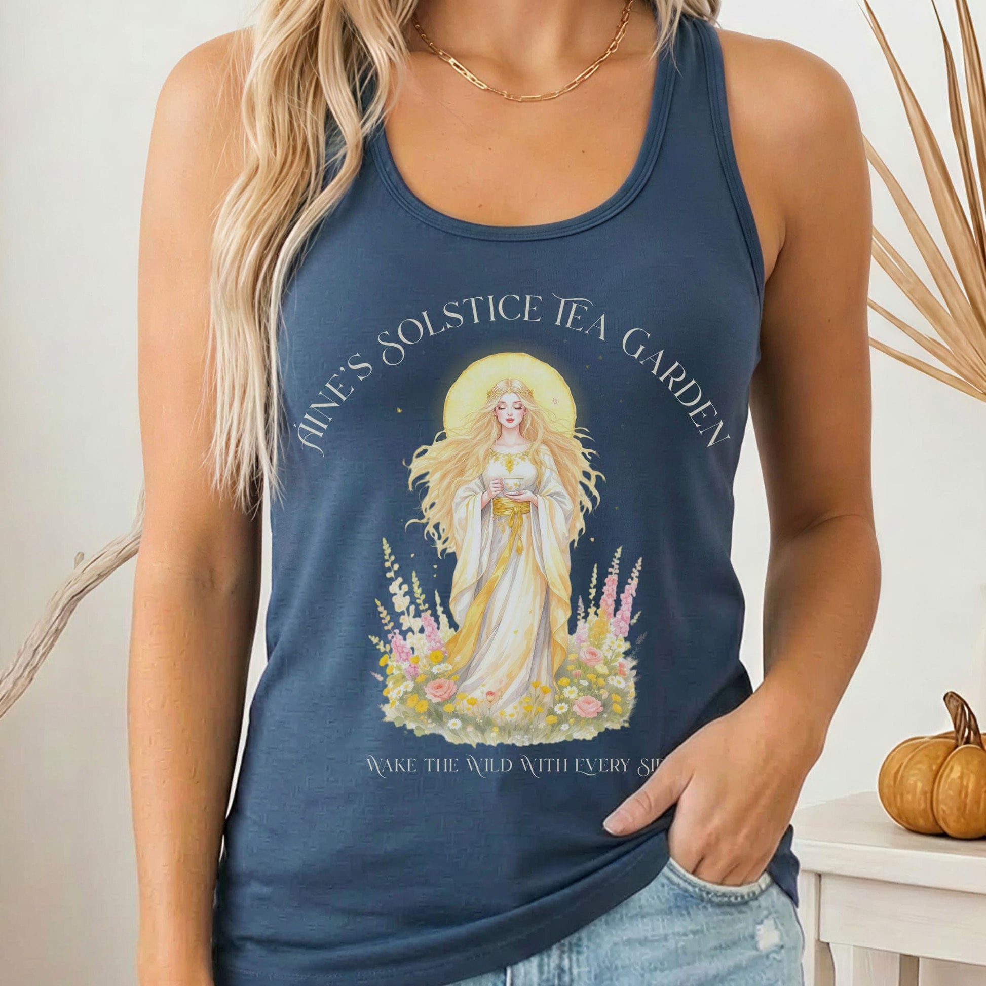 Tank Top Solid Indigo / XS Áine's Solstice Tea Garden Radiant Goddess Women's Lightweight Tank Top The Mystic Eden