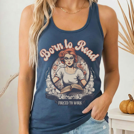 Tank Top Solid Indigo / XS Born To Read Forced To Work Women's Racerback Tank Top The Mystic Eden