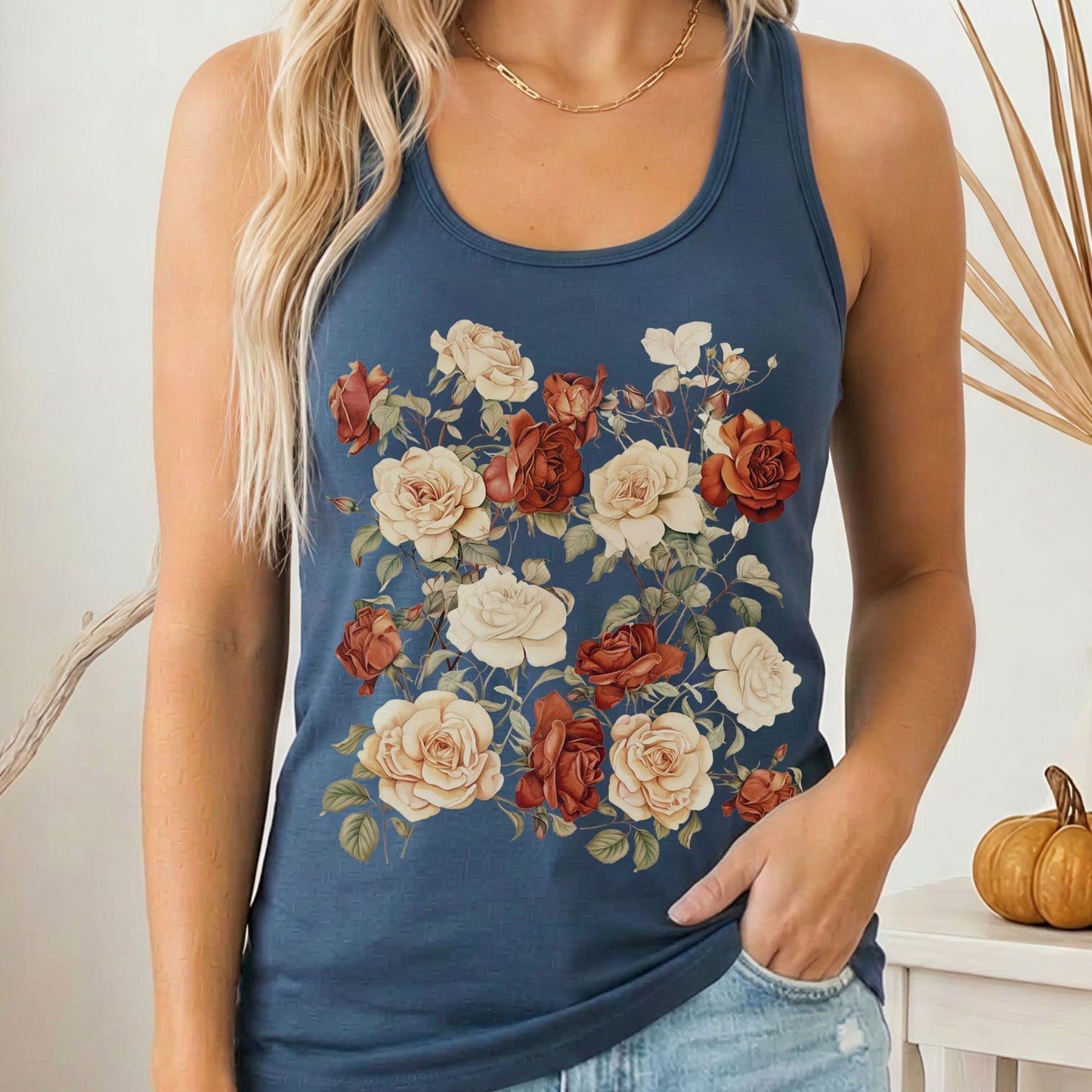 Tank Top Solid Indigo / XS Dark Academia Roses Women's Racerback Tank Top The Mystic Eden