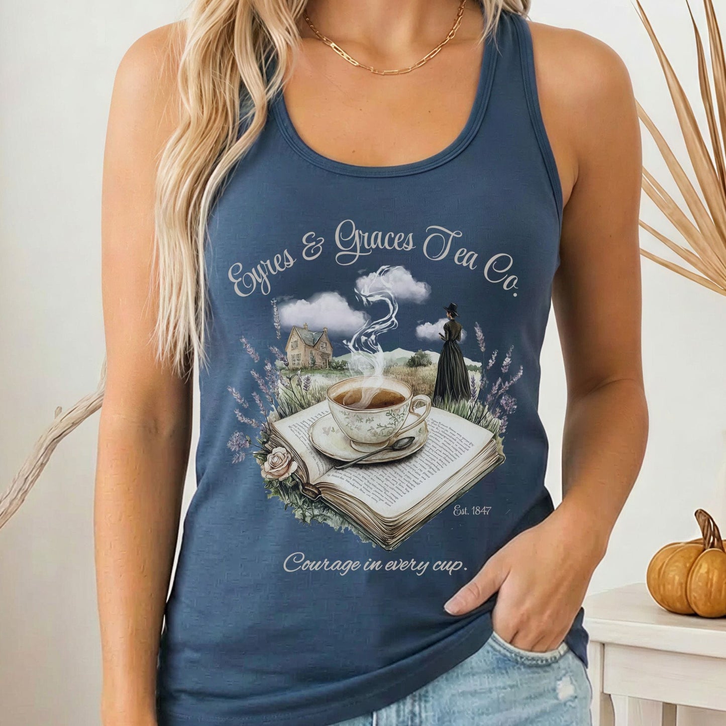 Tank Top Solid Indigo / XS Eyres & Graces Tea Co Jane Eyre Women's Racerback Tank Top The Mystic Eden
