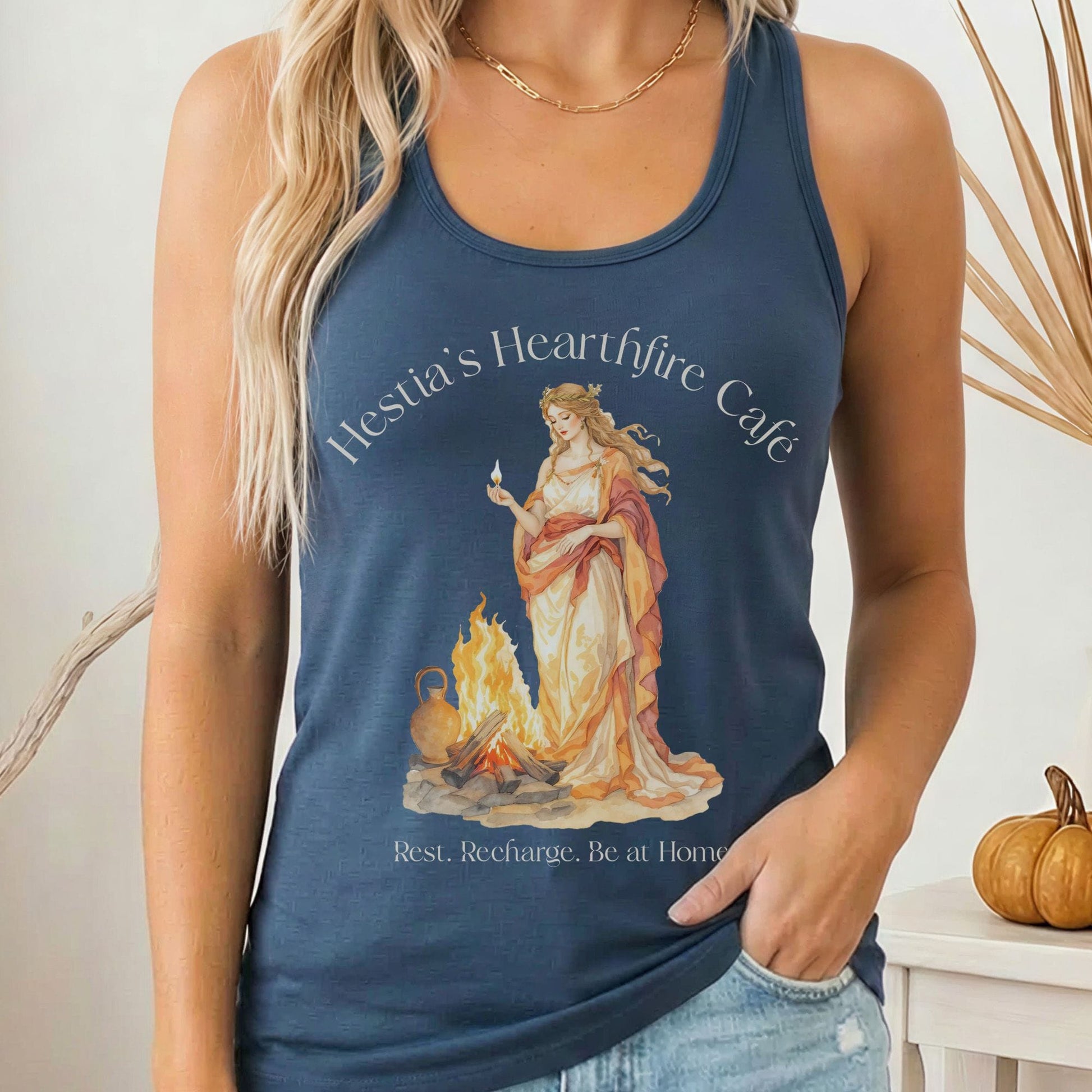 Tank Top Solid Indigo / XS Hestia's Hearthfire Café Goddess by the Fire Women's Lightweight Tank Top The Mystic Eden