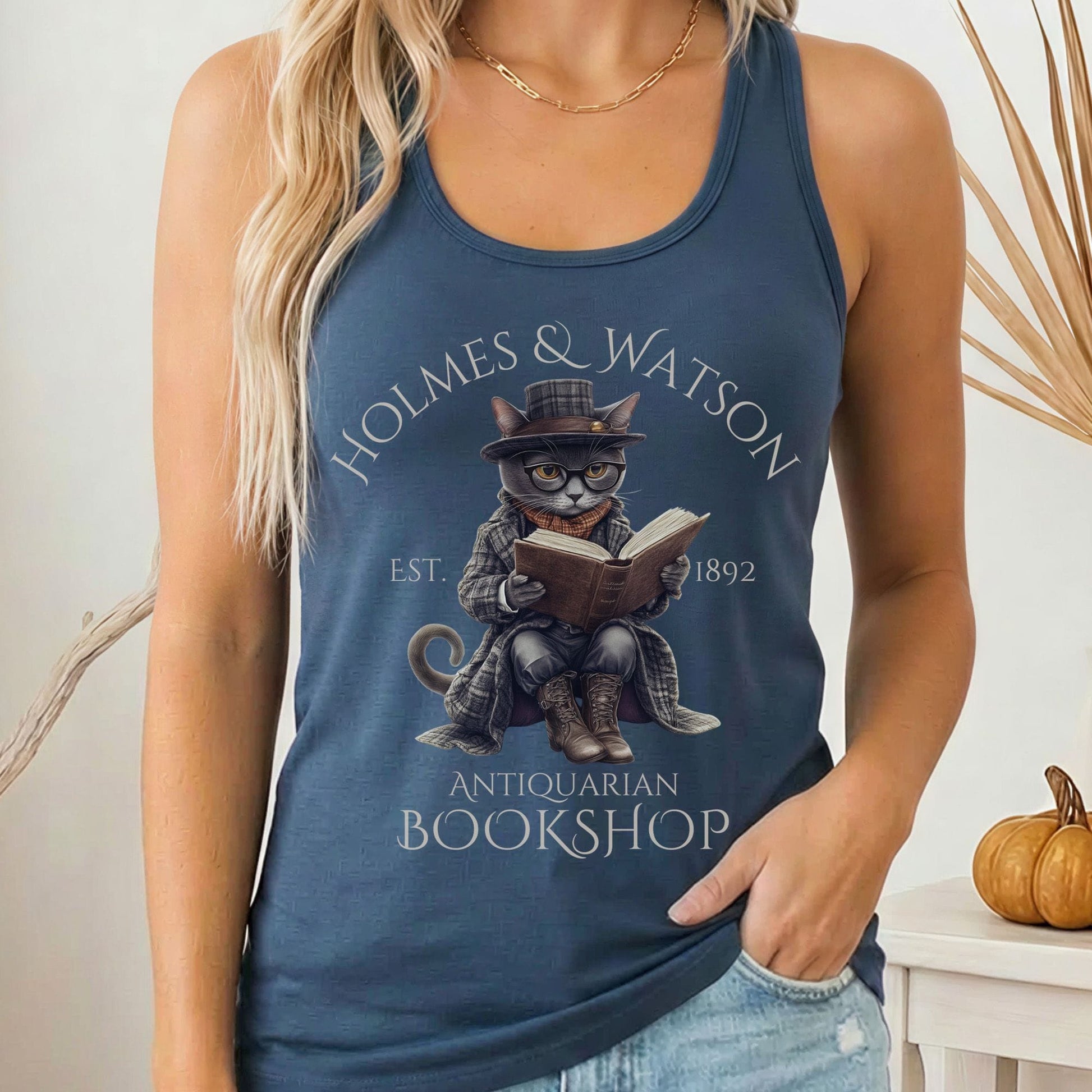 Tank Top Solid Indigo / XS Holmes & Watson Antiquarian Bookshop Sherlock Holmes Women's Racerback Tank Top The Mystic Eden