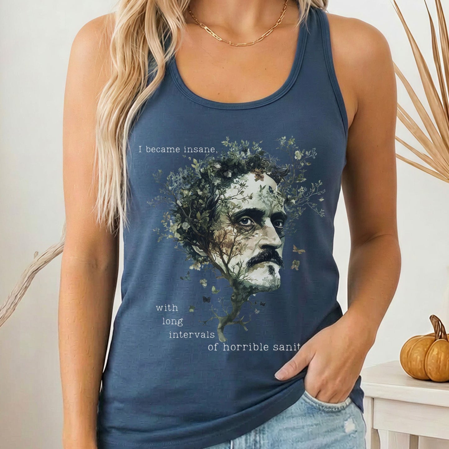 Tank Top Solid Indigo / XS I Became Insane Edgar Allan Poe Women's Racerback Tank Top The Mystic Eden