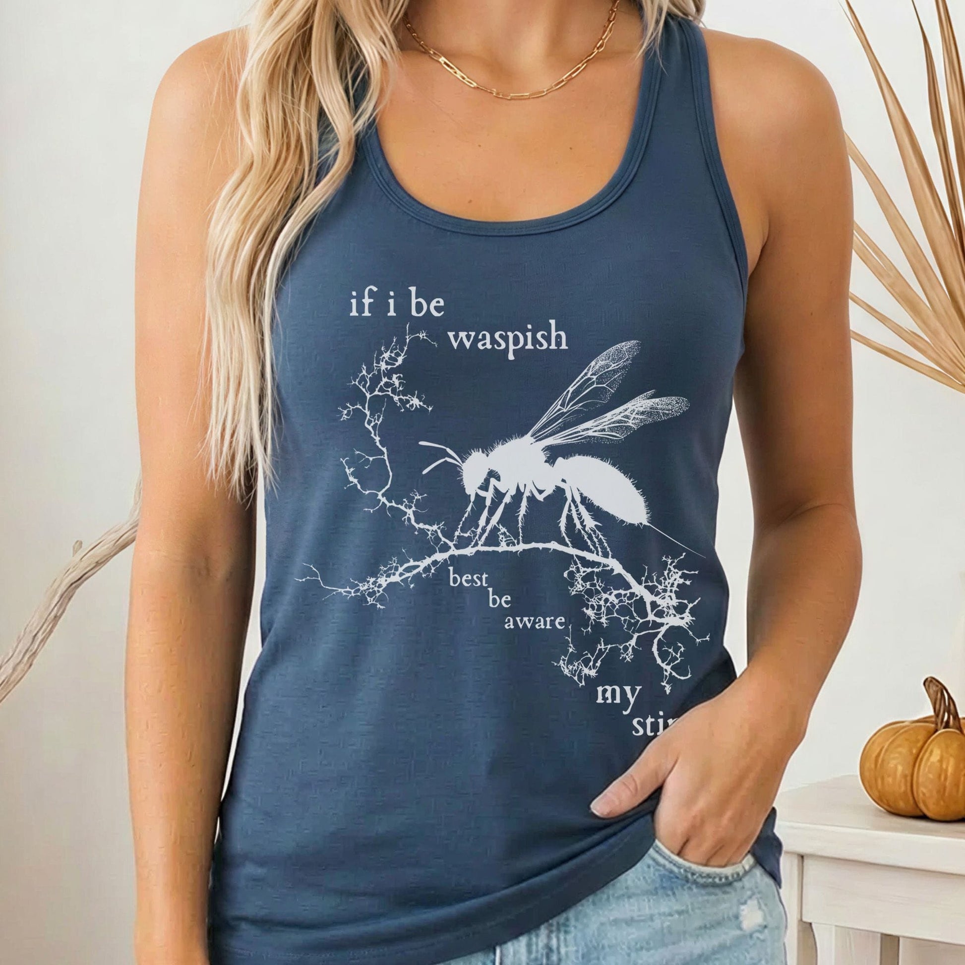 Tank Top Solid Indigo / XS If I Be Waspish Best Be Aware My Sting Shakespeare Women's Racerback Tank Top The Mystic Eden