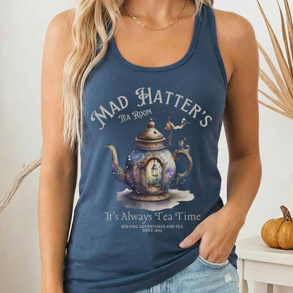 Tank Top Solid Indigo / XS It's Alway's Tea Time Mad Hatters Tea Room Women's Racerback Tank Top The Mystic Eden