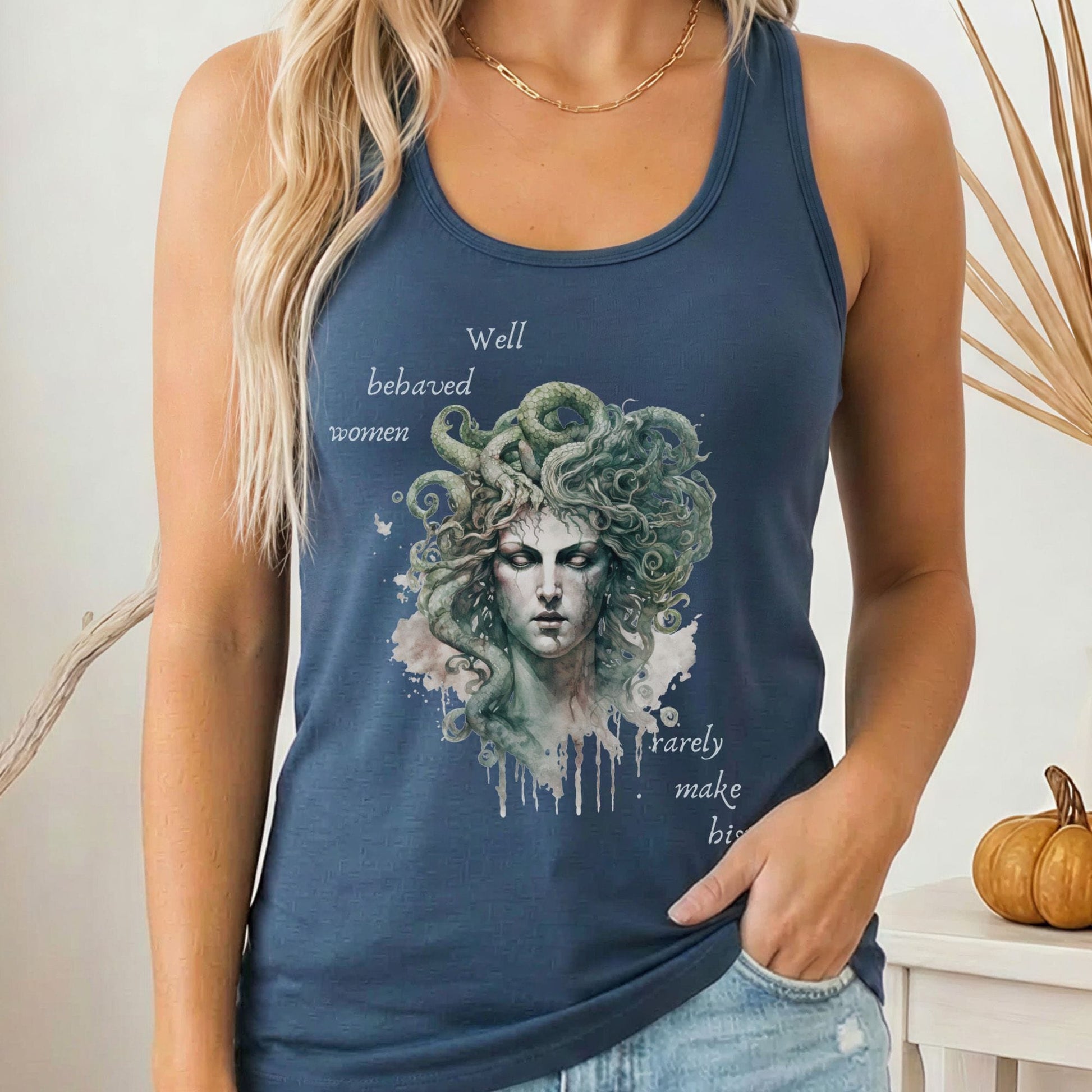 Tank Top Solid Indigo / XS Medusa Greek Mythology Women's Lightweight Racerback Tank Top The Mystic Eden
