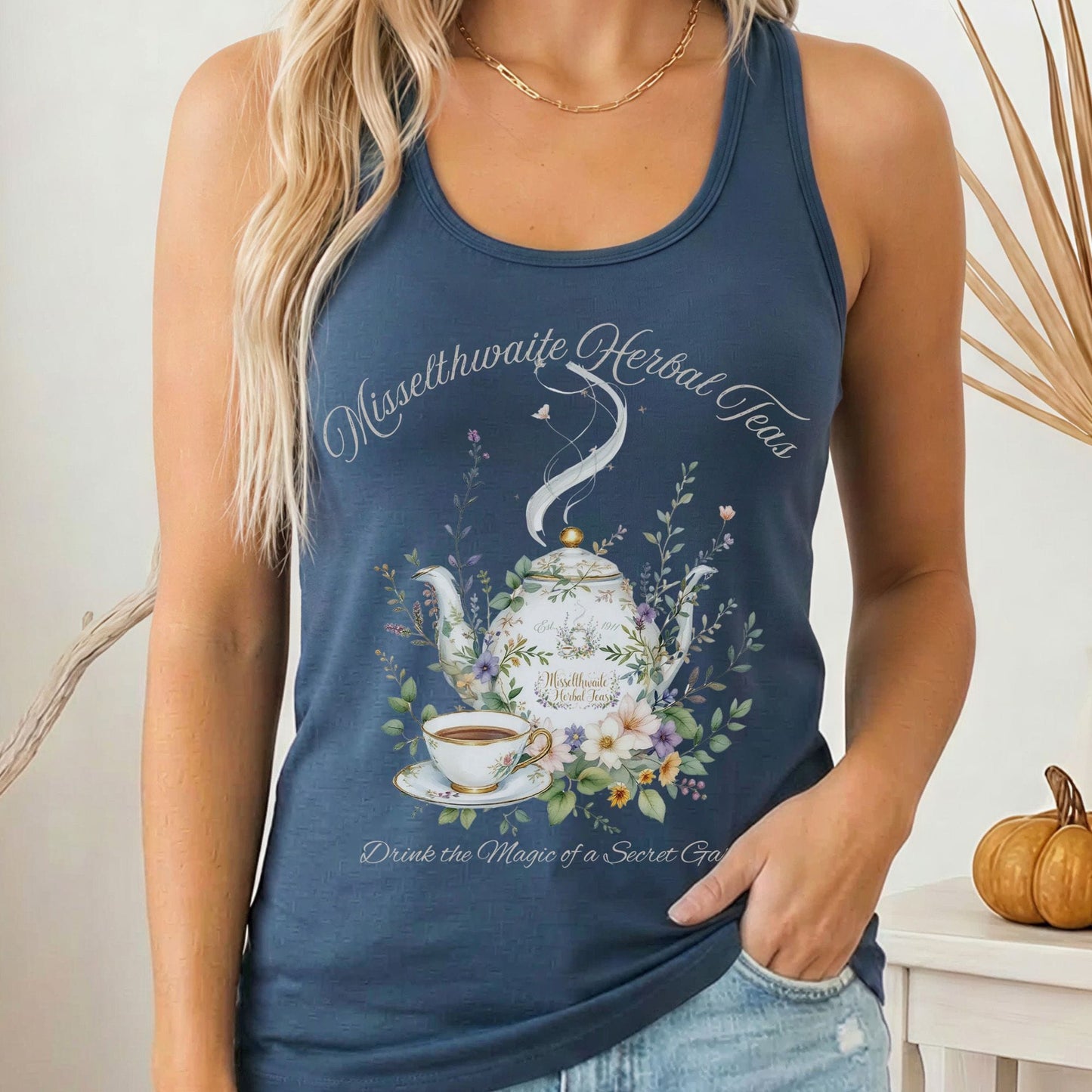 Tank Top Solid Indigo / XS Misselthwaite Herbal Tea The Secret Garden Women's Racerback Tank Top The Mystic Eden