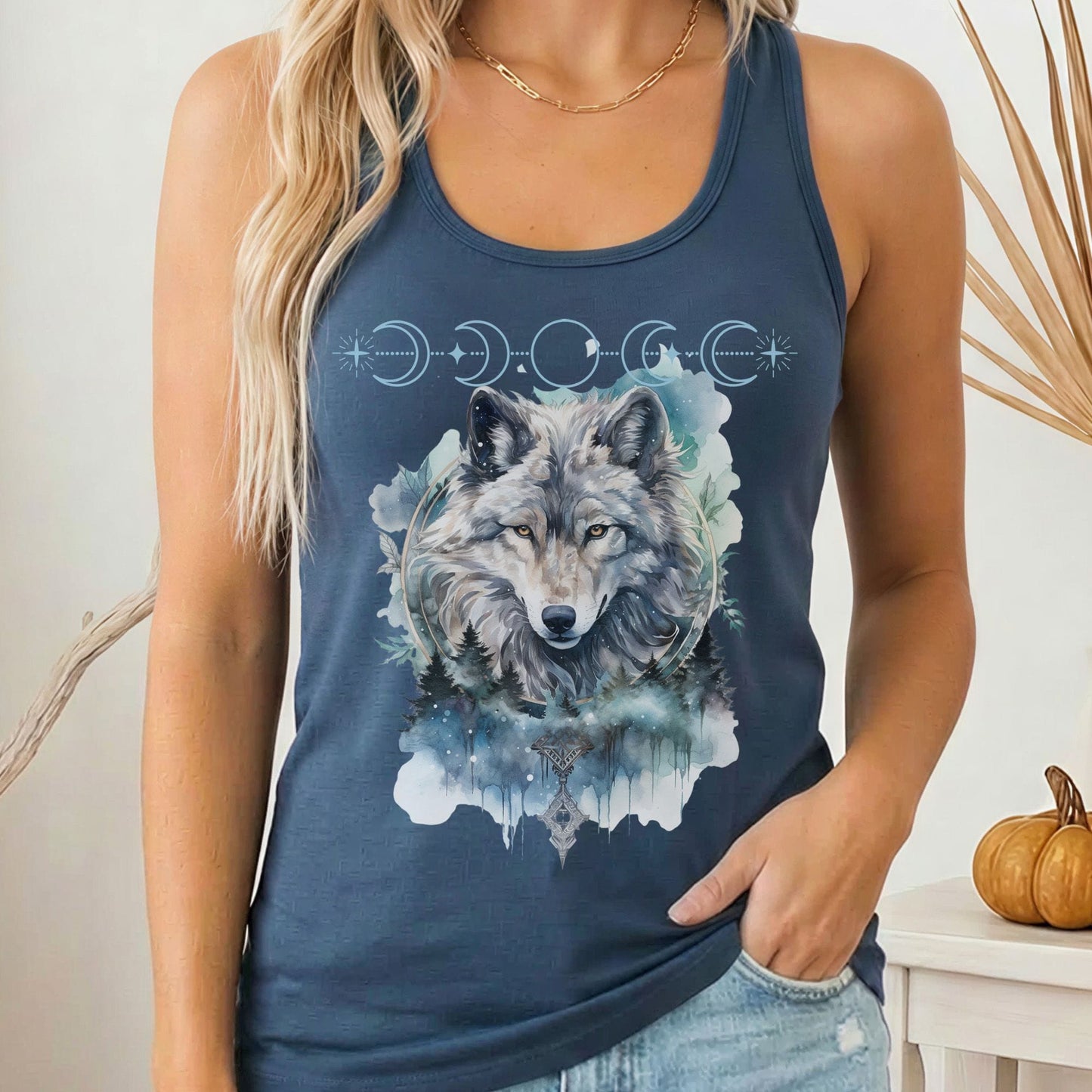 Tank Top Solid Indigo / XS Moonlit Wolf Women’s Racerback Tank Top The Mystic Eden