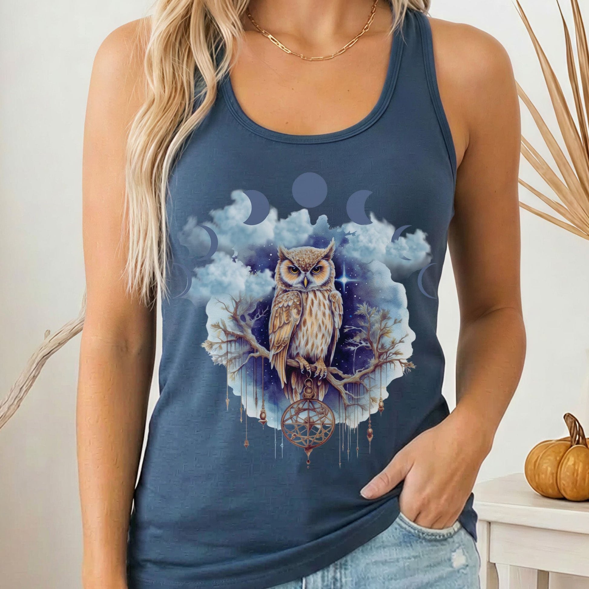 Tank Top Solid Indigo / XS Mystical Owl Women's Racerback Tank Top The Mystic Eden