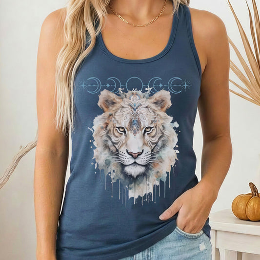 Tank Top Solid Indigo / XS Mystical White Tiger Women's Racerback Tank Top The Mystic Eden