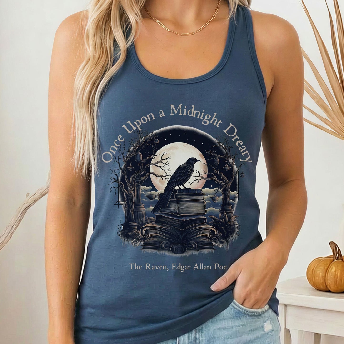 Tank Top Solid Indigo / XS Once Upon a Midnight Dreary Poe Women's Racerback Tank Top The Mystic Eden
