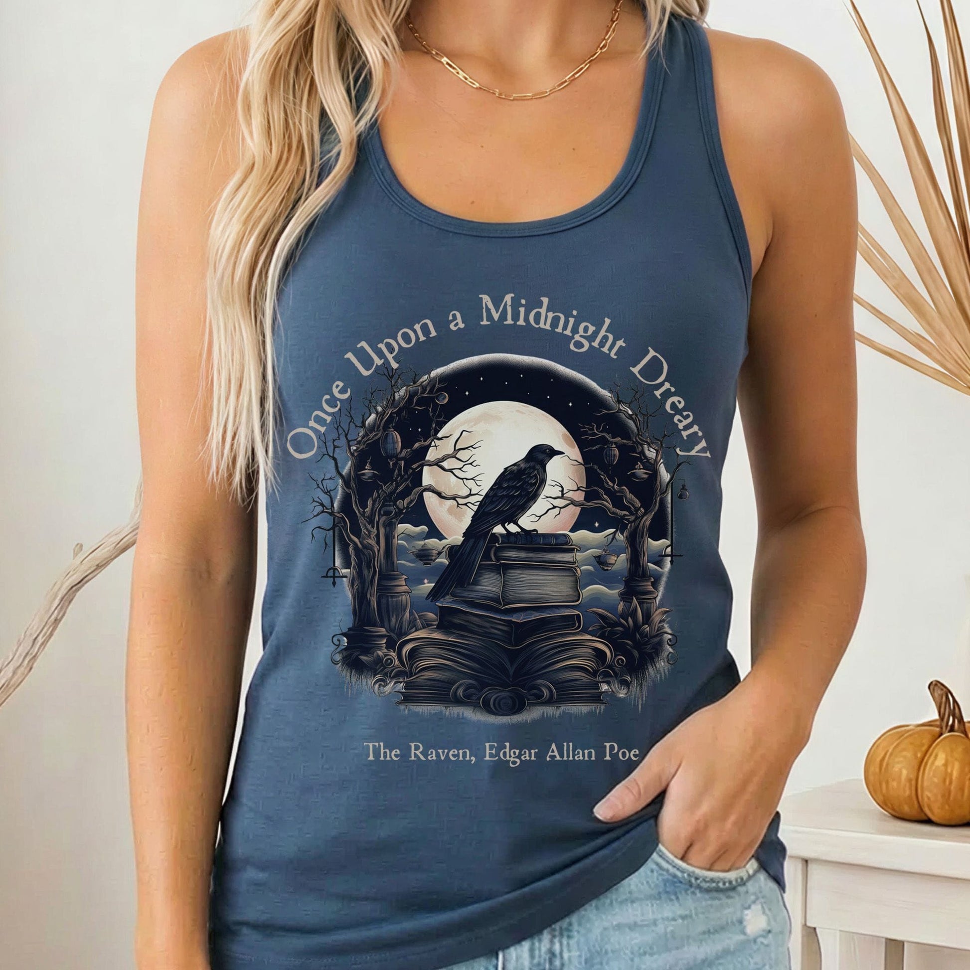 Tank Top Solid Indigo / XS Once Upon a Midnight Dreary Poe Women's Racerback Tank Top The Mystic Eden