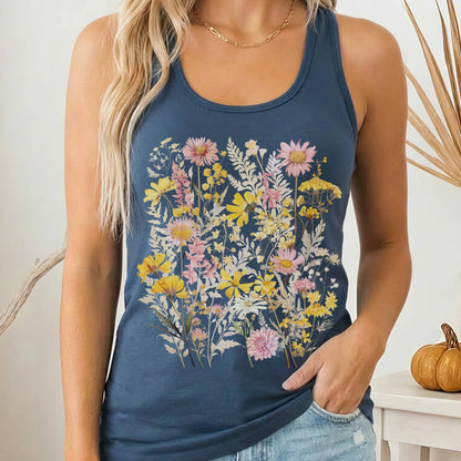 Tank Top Solid Indigo / XS Spring Floral Wildflower Women's Racerback Tank Top The Mystic Eden