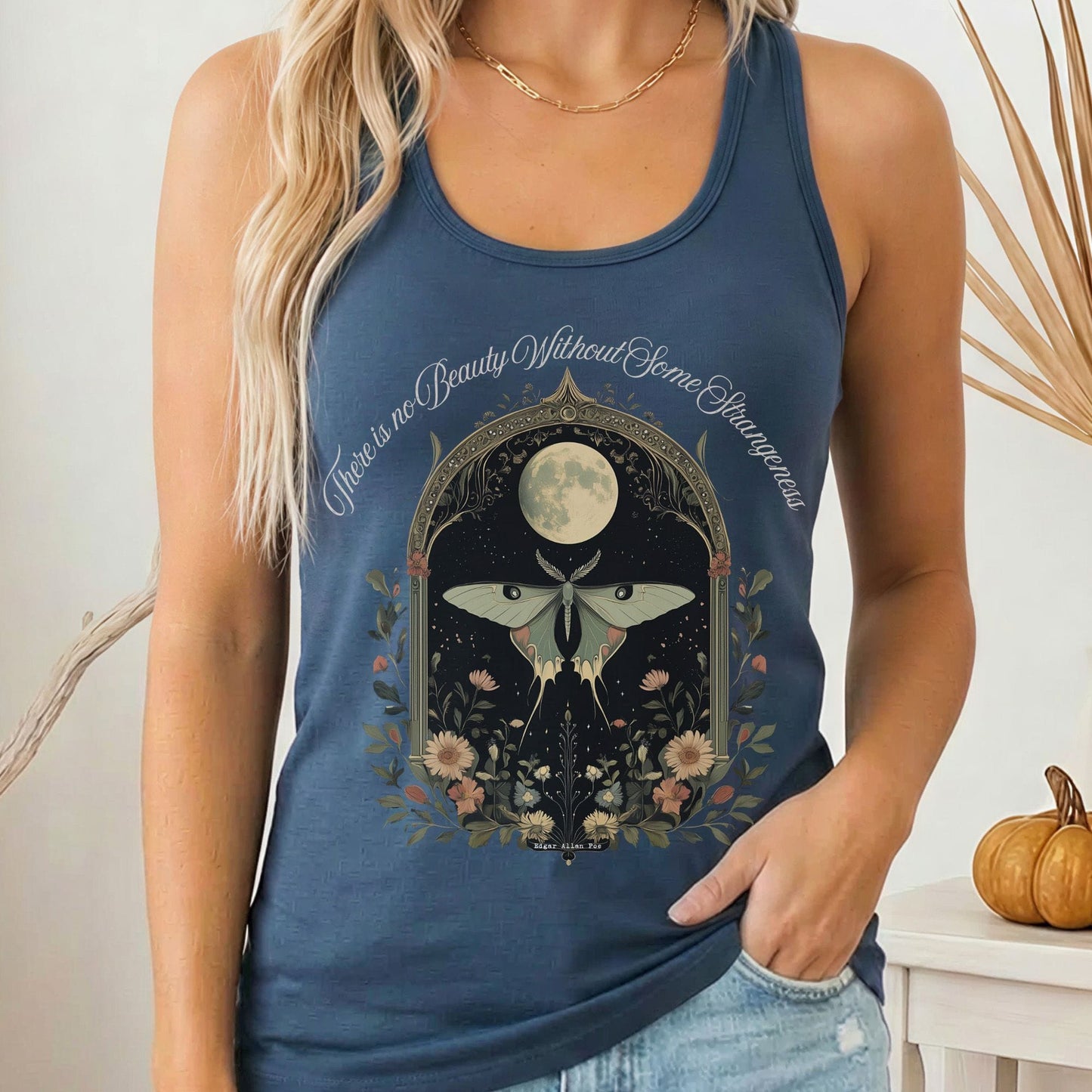 Tank Top Solid Indigo / XS There is no Beauty Without Some Strangeness Poe Women's Racerback Tank Top The Mystic Eden