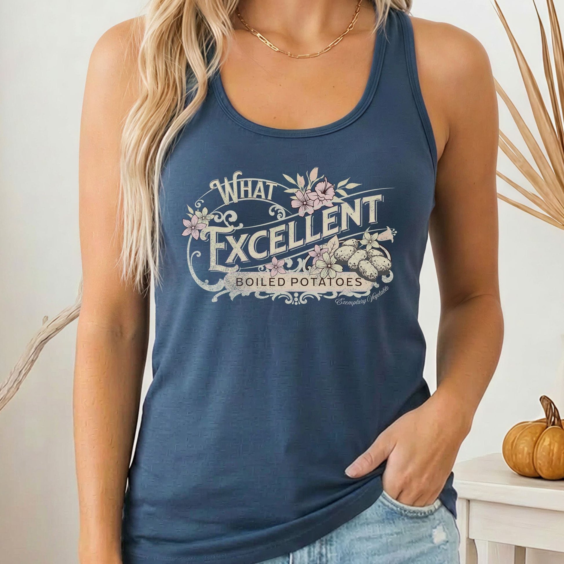 Tank Top Solid Indigo / XS What Excellent Boiled Potatoes Women's Racerback Tank Top The Mystic Eden