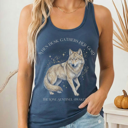 Tank Top Solid Indigo / XS When Dusk Gathers Her Gold Mystical Wolf Women's Lightweight Tank Top The Mystic Eden
