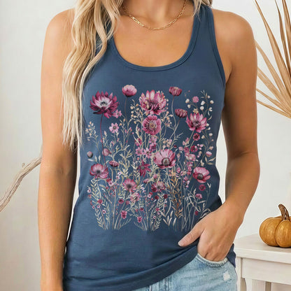 Tank Top Solid Indigo / XS Wildflower Maroon Floral Women's Racerback Tank Top The Mystic Eden