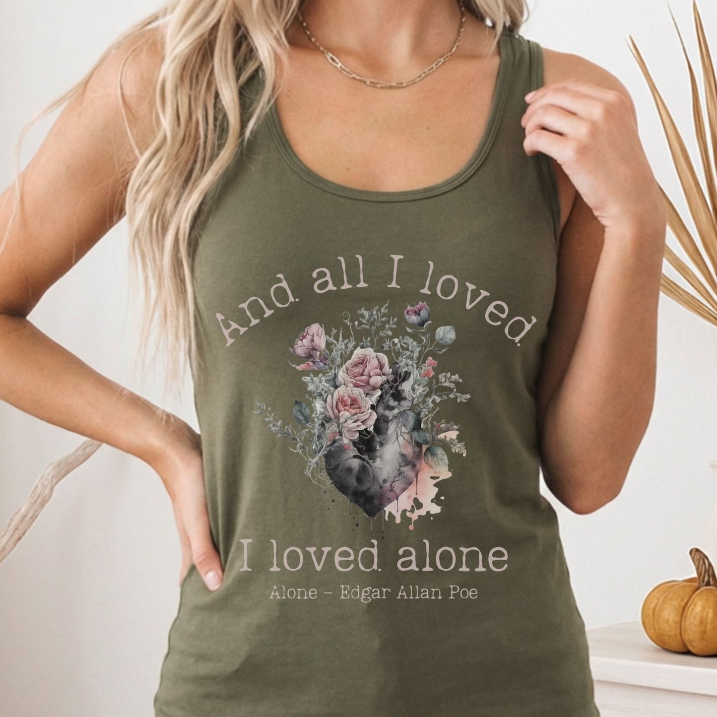 Tank Top Solid Military Green / XS All I Loved I Loved Alone Poe Women's Racerback Tank Top The Mystic Eden