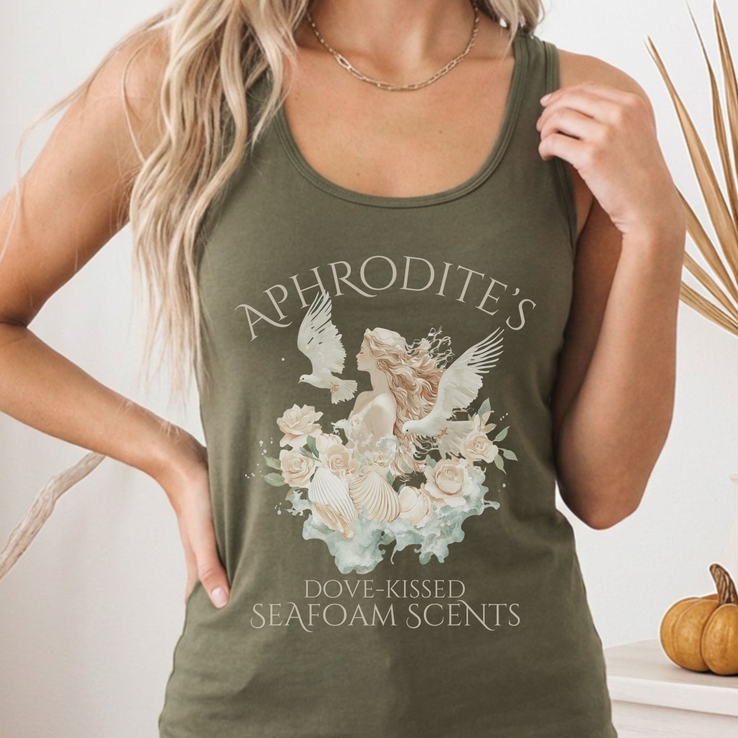 Tank Top Solid Military Green / XS Aphrodite's Dove-Kissed Seafoam Scents Women's Racerback Tank Top The Mystic Eden