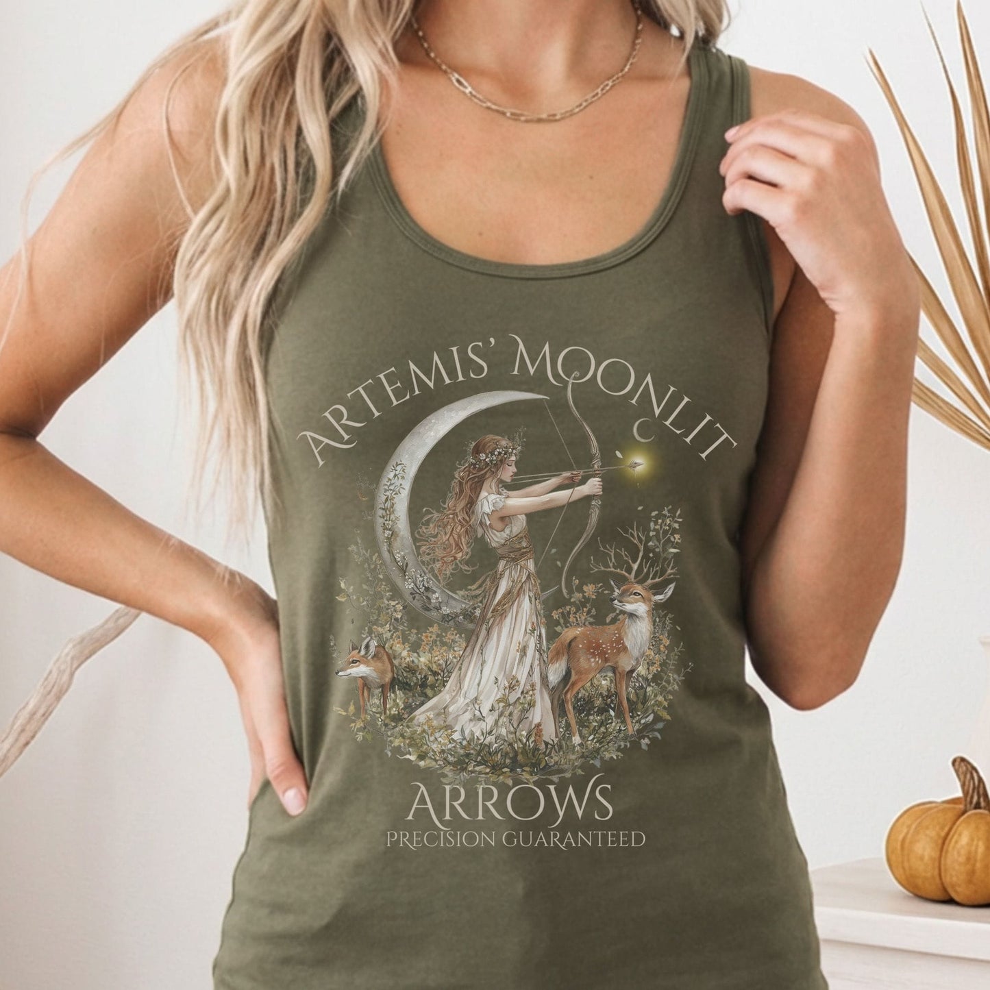 Tank Top Solid Military Green / XS Artemis' Moonlit Arrows Women's Racerback Tank Top The Mystic Eden