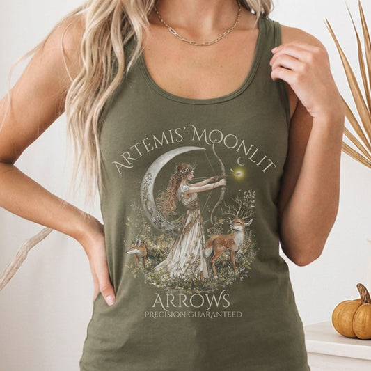 Tank Top Solid Military Green / XS Artemis' Moonlit Arrows Women's Racerback Tank Top The Mystic Eden