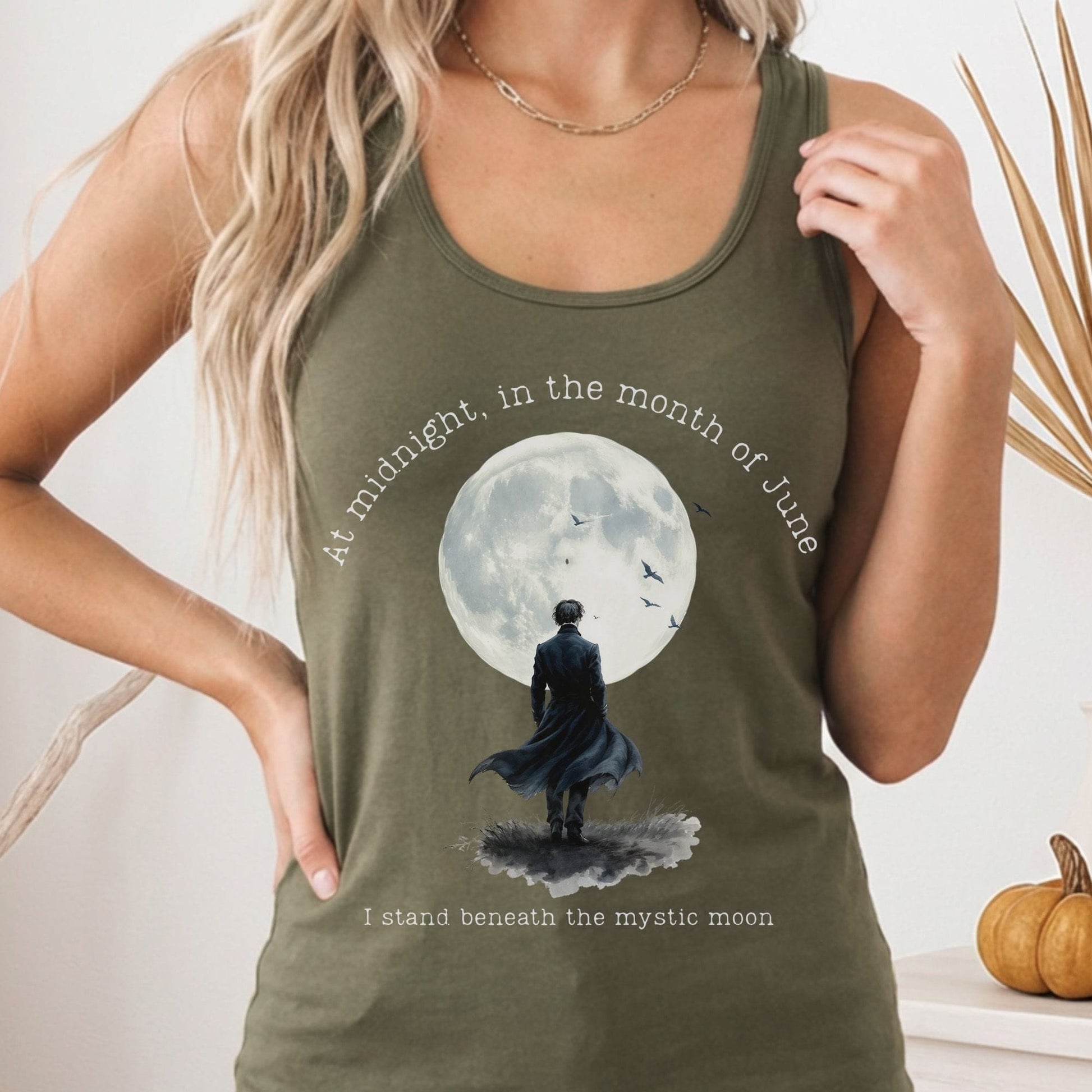 Tank Top Solid Military Green / XS At midnight in June Mystic Moon Scene Women's Lightweight Tank Top The Mystic Eden