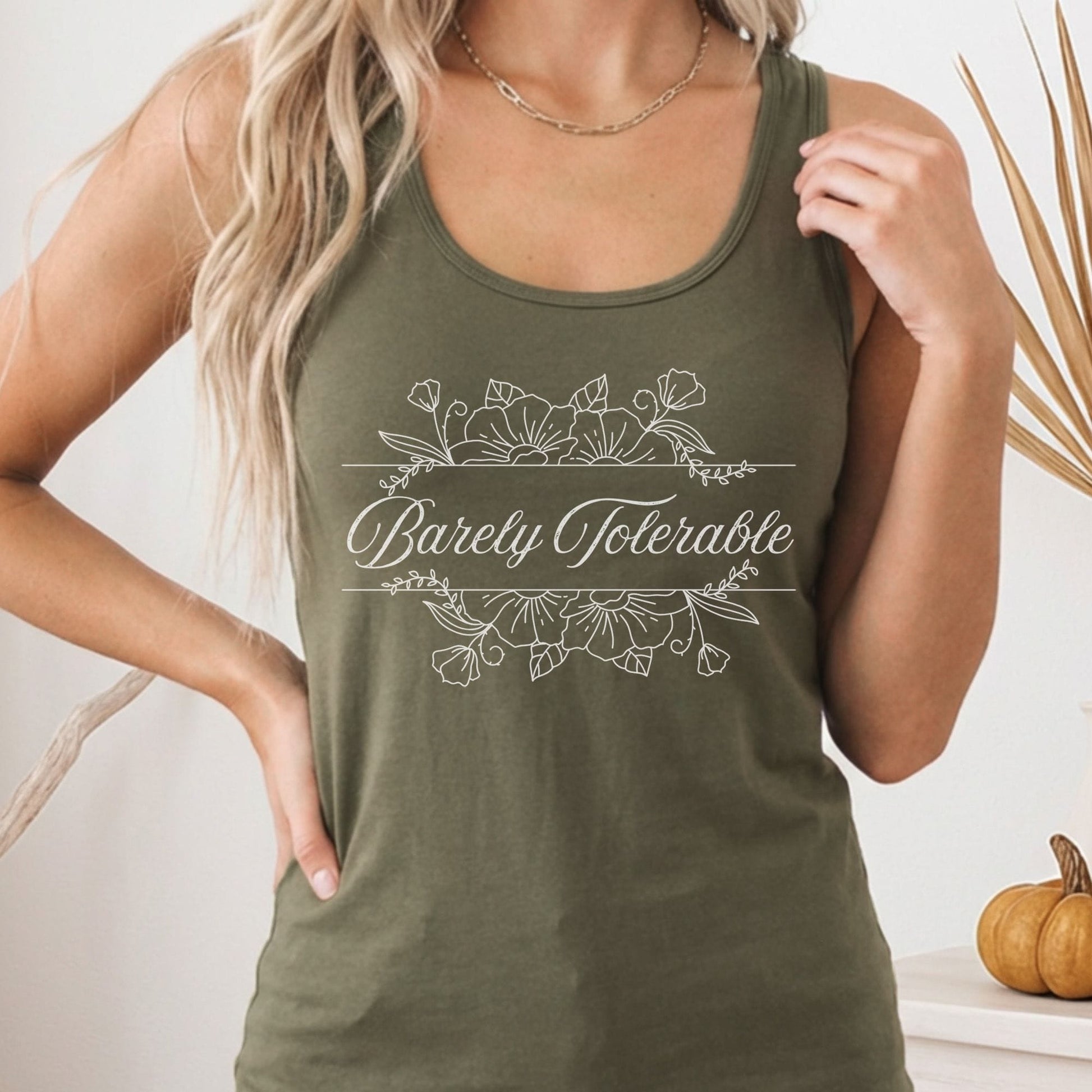 Tank Top Solid Military Green / XS Barely Tolerable Jane Austen Women's Racerback Tank Top The Mystic Eden
