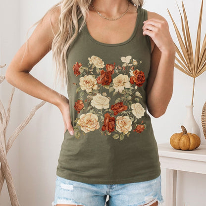 Tank Top Solid Military Green / XS Dark Academia Roses Women's Racerback Tank Top The Mystic Eden