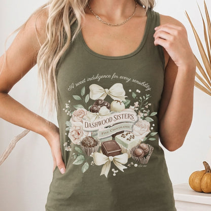 Tank Top Solid Military Green / XS Dashwood Sisters Fine Chocolates Sense and Sensibility Women's Racerback Tank Top The Mystic Eden