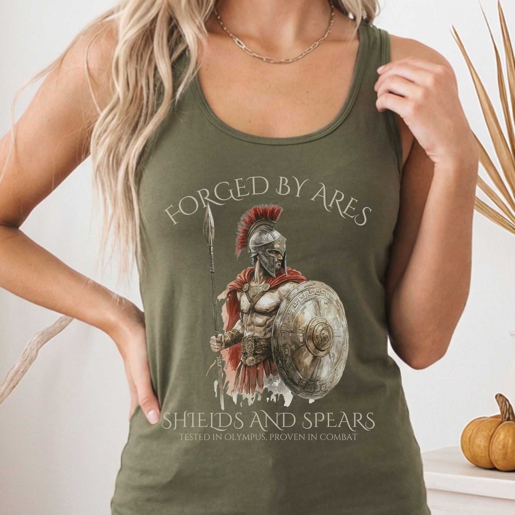 Tank Top Solid Military Green / XS Forged By Ares Shields & Spears Women's Racerback Tank Top The Mystic Eden