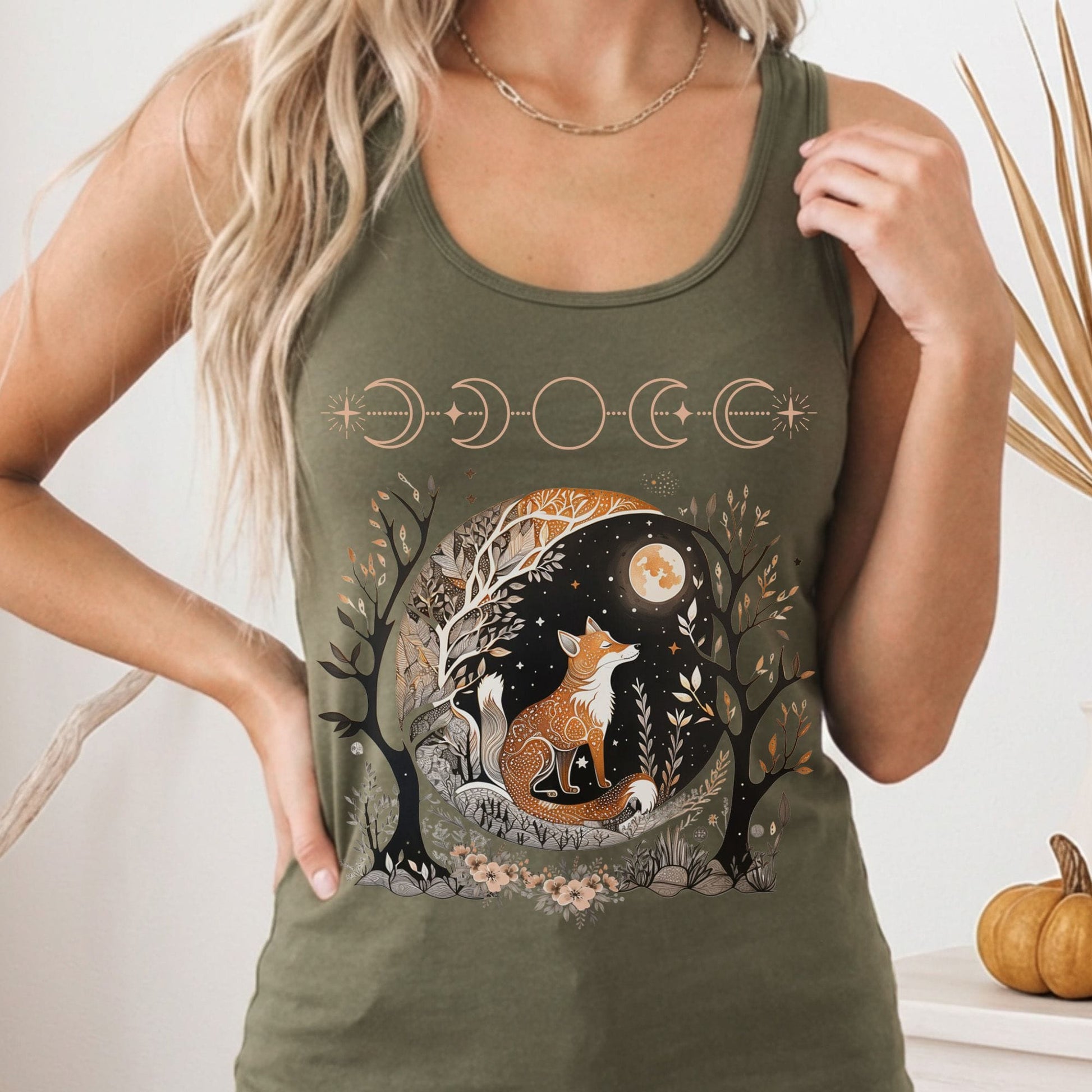Tank Top Solid Military Green / XS Fox Whimsigoth Women's Racerback Tank Top The Mystic Eden