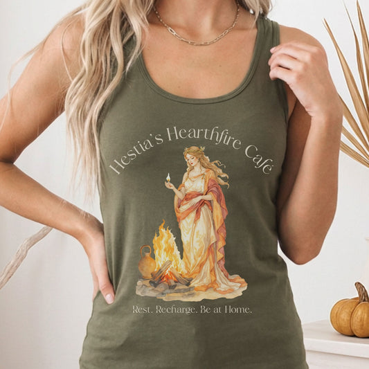 Tank Top Solid Military Green / XS Hestia's Hearthfire Café Goddess by the Fire Women's Lightweight Tank Top The Mystic Eden