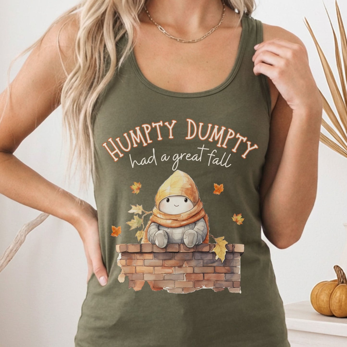 Tank Top Solid Military Green / XS Humpty Dumpty Had a Great Fall Women's Racerback Tank Top The Mystic Eden