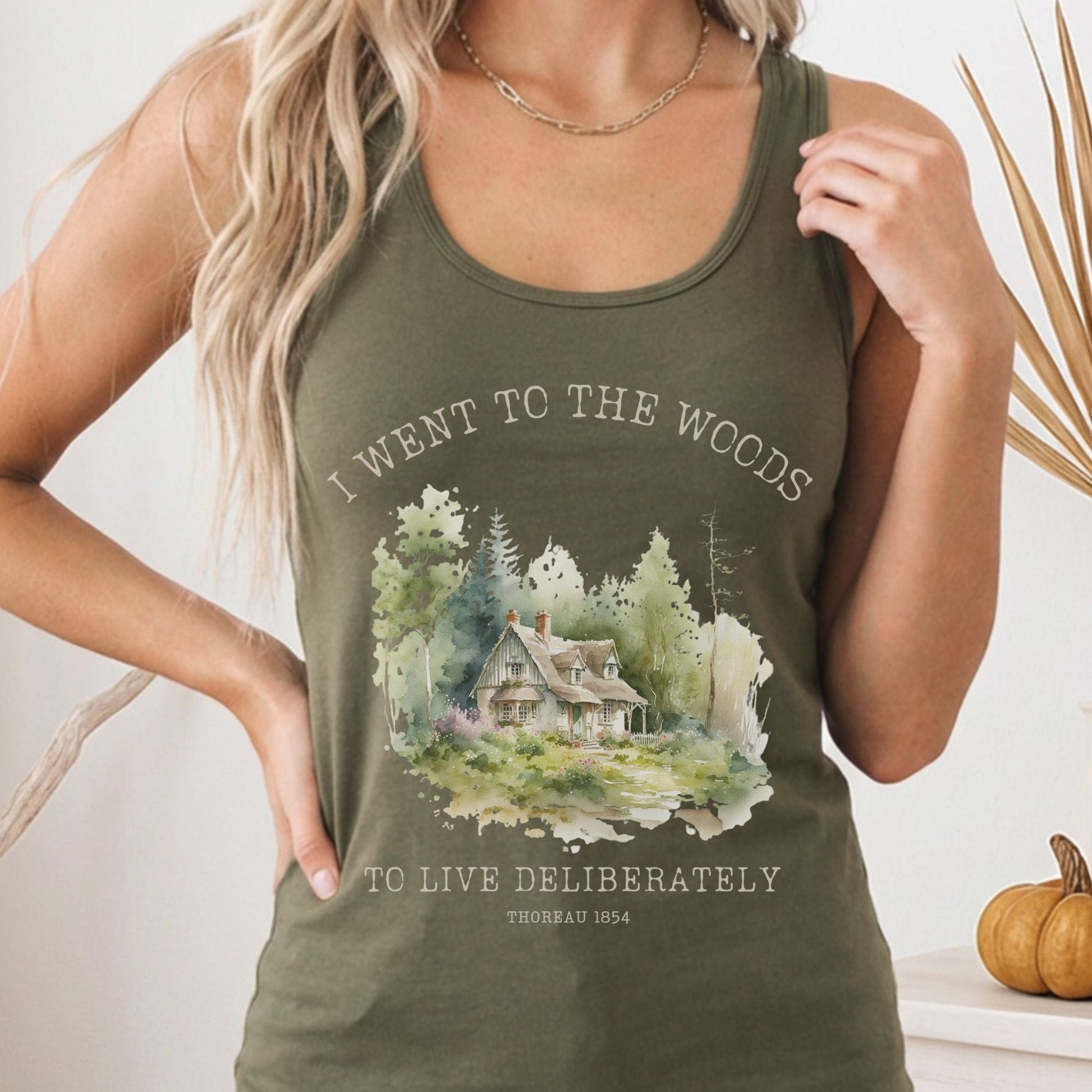 Tank Top Solid Military Green / XS I Went To The Woods Thoreau Women's Racerback Lightweight Tank Top The Mystic Eden