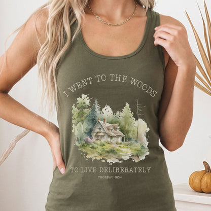 Tank Top Solid Military Green / XS I Went To The Woods Thoreau Women's Racerback Lightweight Tank Top The Mystic Eden