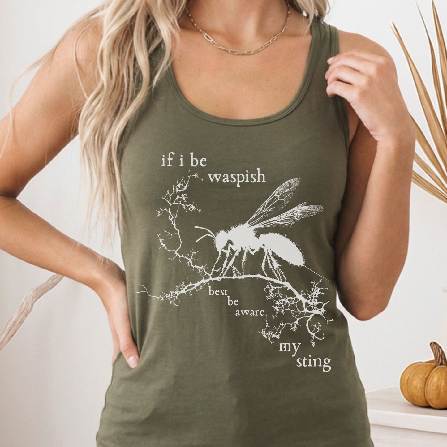 Tank Top Solid Military Green / XS If I Be Waspish Best Be Aware My Sting Shakespeare Women's Racerback Tank Top The Mystic Eden